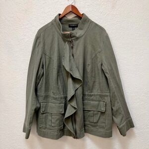 Lane Bryant Olive Green Ruffle Front Utility Jacket Plus Size 18/20‎ Zip Up Mock